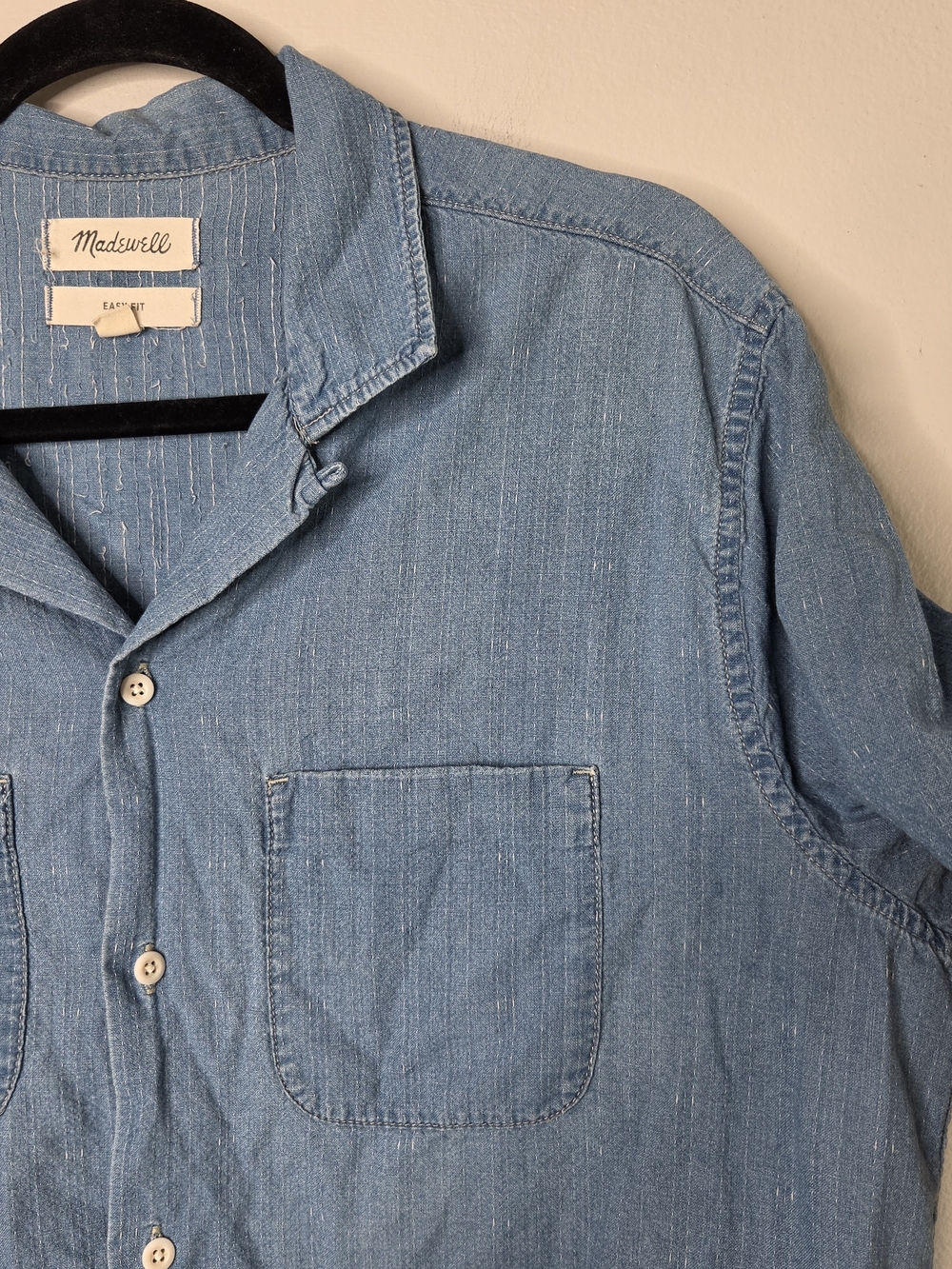 Madewell Men's Easy Fit Blue Denim Button Up Shirt - Picture 3 of 9